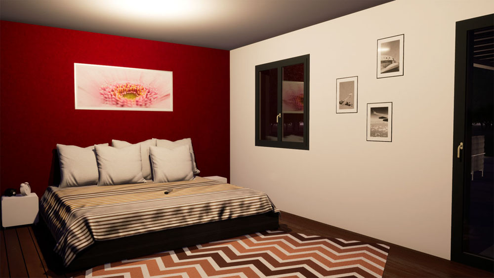 Realistic interior perspective of a bedroom